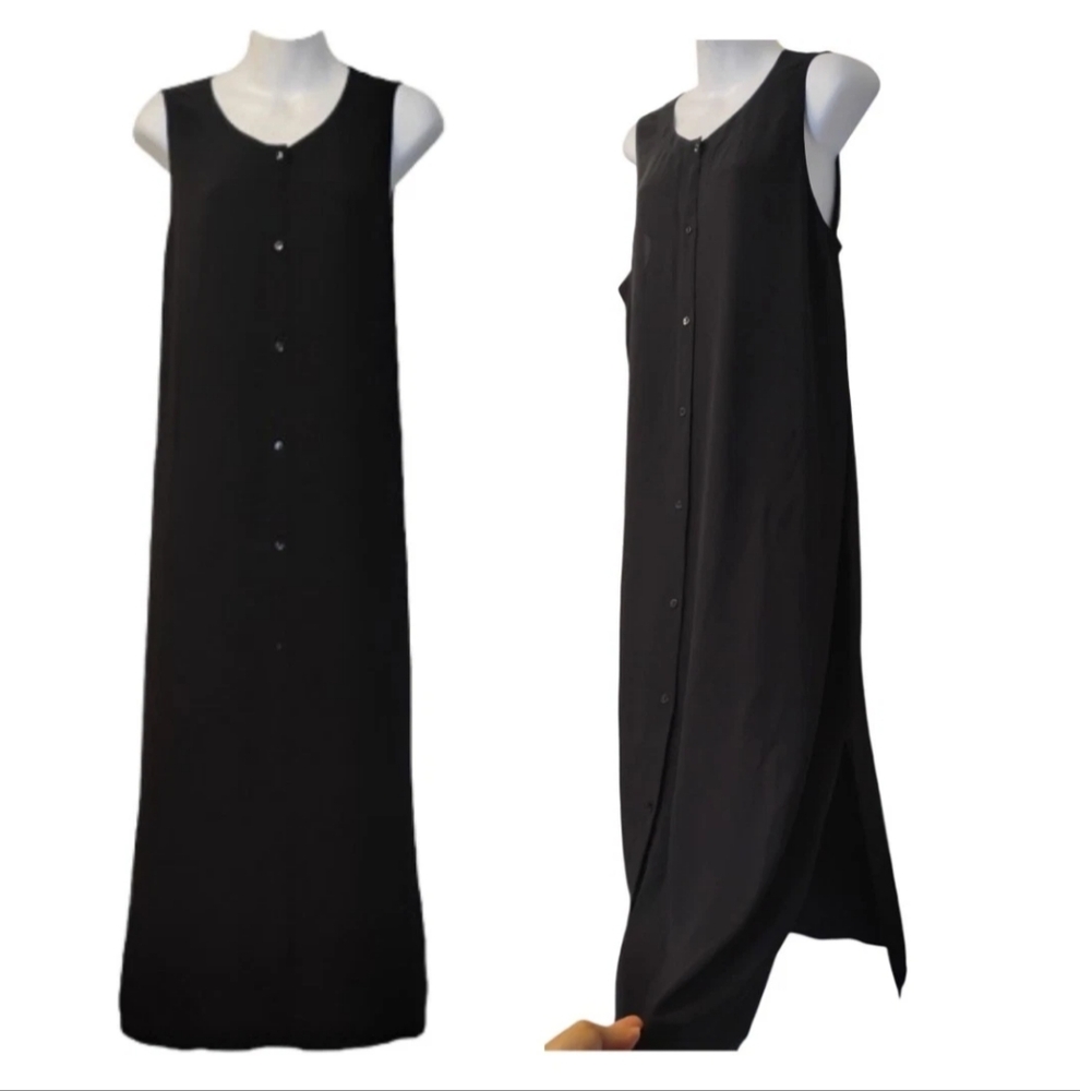 Eileen Fisher sleeveless button up Women's long dress with Side Slit Size: L